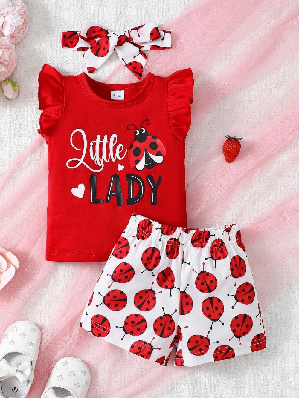 Baby and Toddler Girls Headband, Round Neck Ruffle Sleeve Top and Pants Set