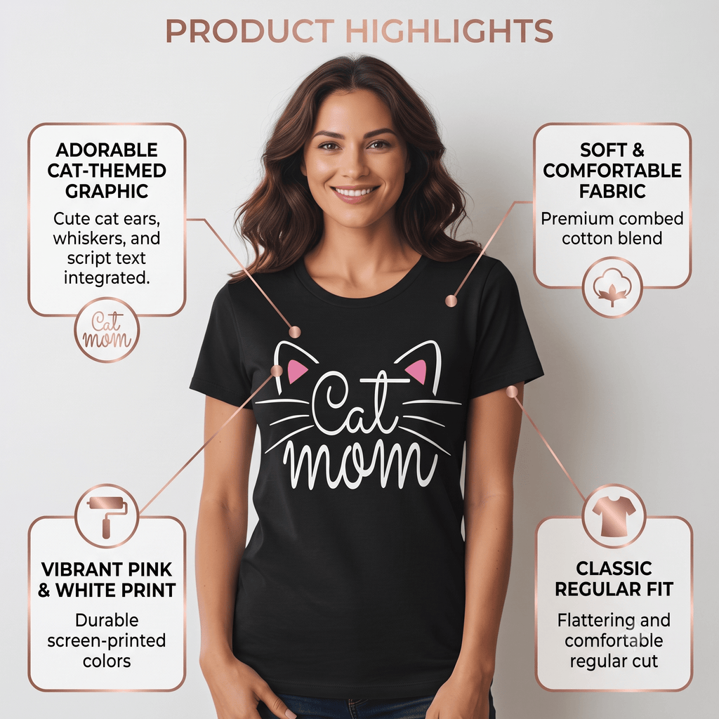 Cat Mom Graphic T-Shirt 100% Cotton Women's Casual Short Sleeve Tee