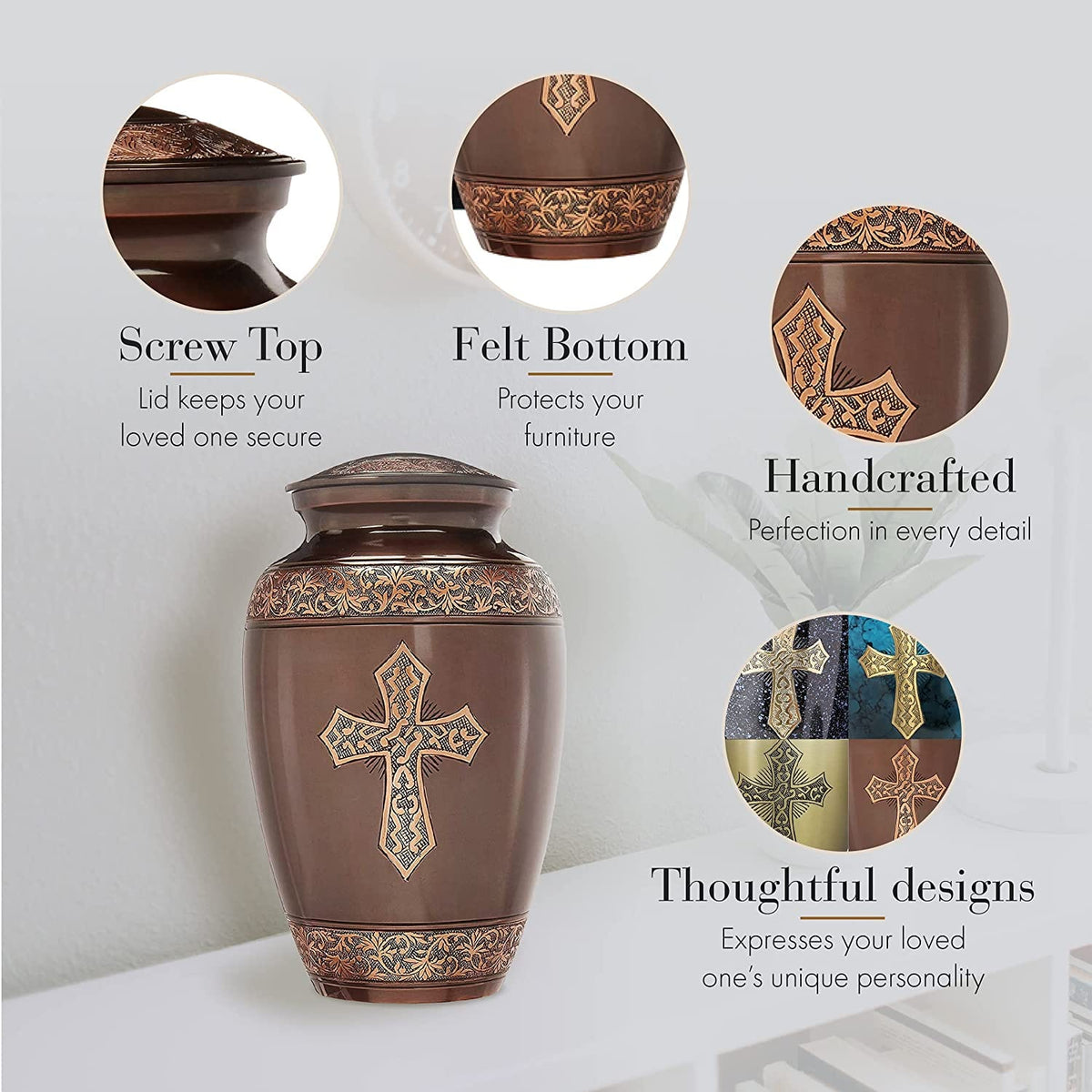 Bronze Cross Extra Large Urn or Companion Urn – Extra Large Urns for Human Ashes | XL Urn & XXL Urn