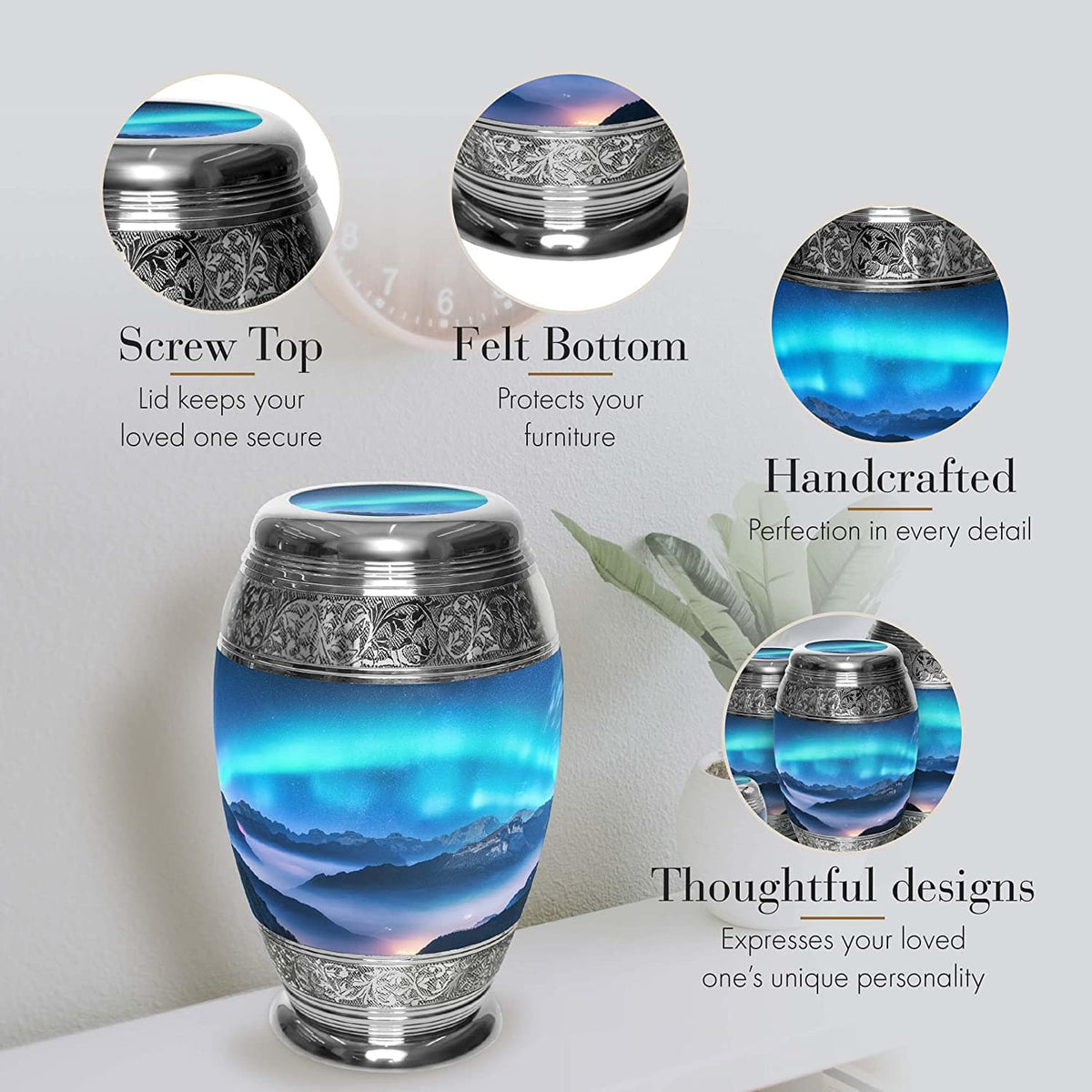 Aurora Borealis Cremation Urns for Human Ashes - Large Adult Funeral Urn