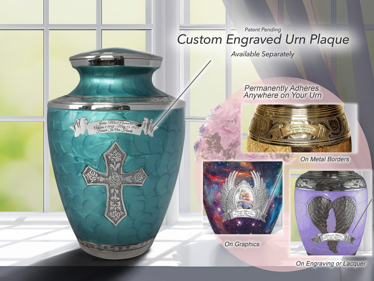 Glory to God Teal Cross Extra Large Urn or Companion Urn – Extra Large Urns for Human Ashes | XL Urn & XXL Urn