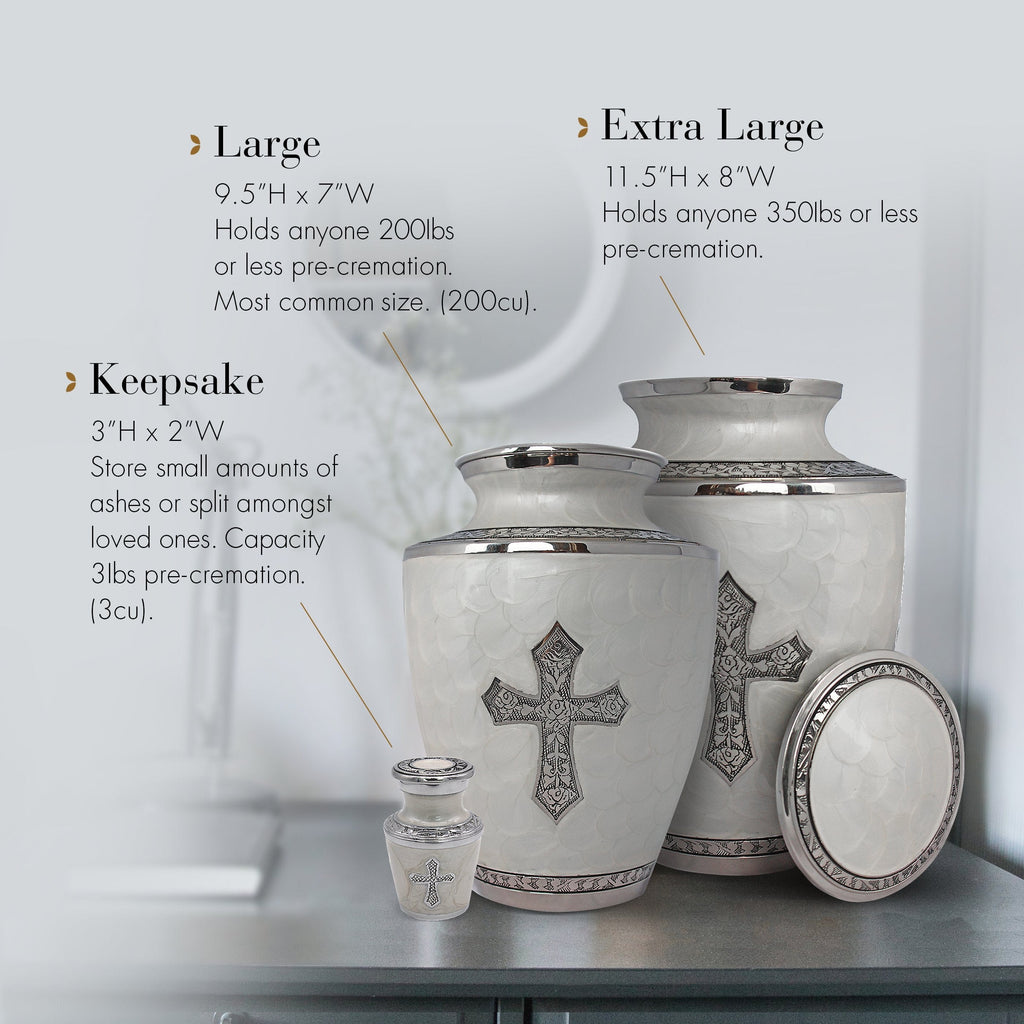 Glory to God White Cross Extra Large Urn or Companion Urn – Extra Large Urns for Human Ashes | XL Urn & XXL Urn
