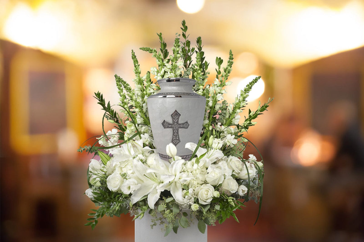 Glory to God White Cross Extra Large Urn or Companion Urn – Extra Large Urns for Human Ashes | XL Urn & XXL Urn