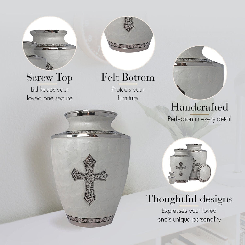 Glory to God White Cross Extra Large Urn or Companion Urn – Extra Large Urns for Human Ashes | XL Urn & XXL Urn