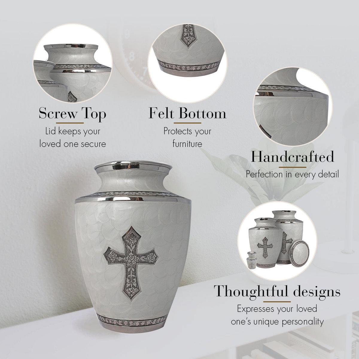 Glory to God White Cross Extra Large Urn or Companion Urn – Extra Large Urns for Human Ashes | XL Urn & XXL Urn