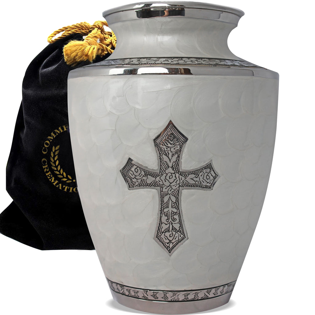 Glory to God White Cross Extra Large Urn or Companion Urn – Extra Large Urns for Human Ashes | XL Urn & XXL Urn