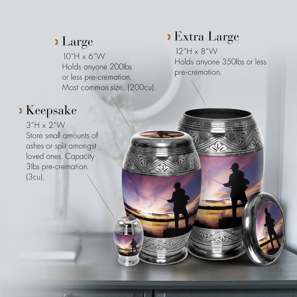 Gone Fishing Extra Large Urn or Companion Urn – Extra Large Urns for Human Ashes | XL Urn & XXL Urn