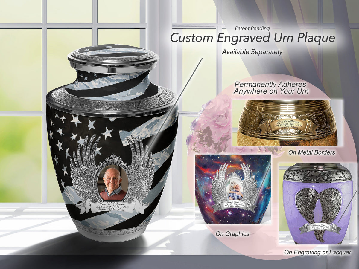 Air Force Tiger Stripe Flag Military Extra Large Urn or Companion Urn – Extra Large Urns for Human Ashes | XL Urn & XXL Urn