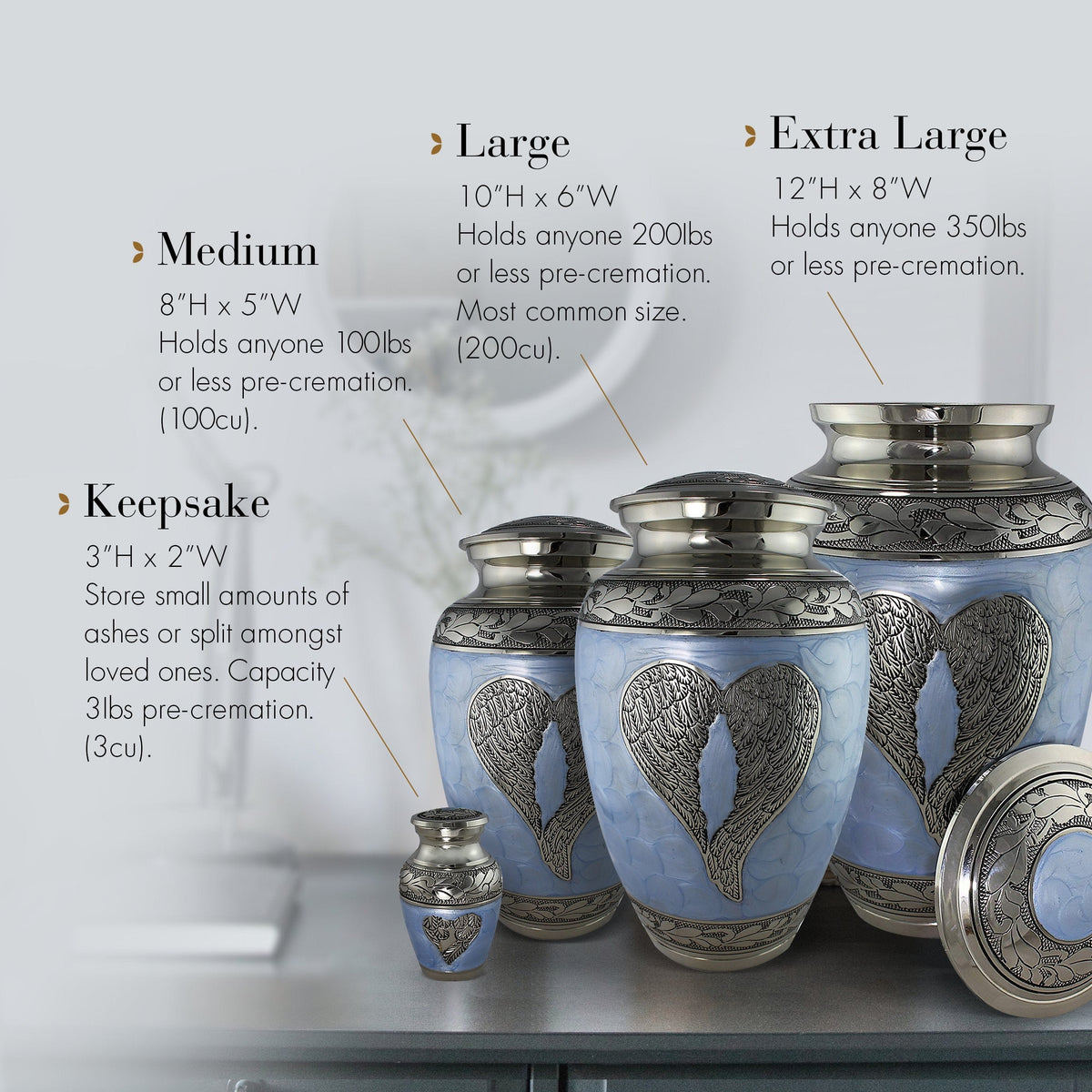 Blue Loving Angel Extra Large Urn or Companion Urn – Extra Large Urns for Human Ashes | XL Urn & XXL Urn