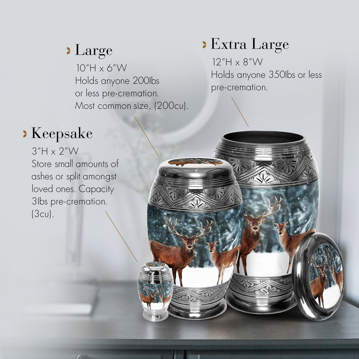 Divine Deer Extra Large Urn or Companion Urn – Extra Large Urns for Human Ashes | XL Urn & XXL Urn