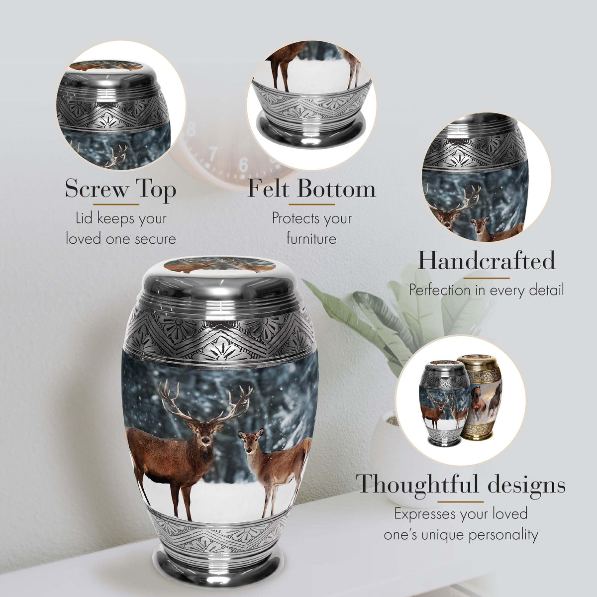 Divine Deer Extra Large Urn or Companion Urn – Extra Large Urns for Human Ashes | XL Urn & XXL Urn