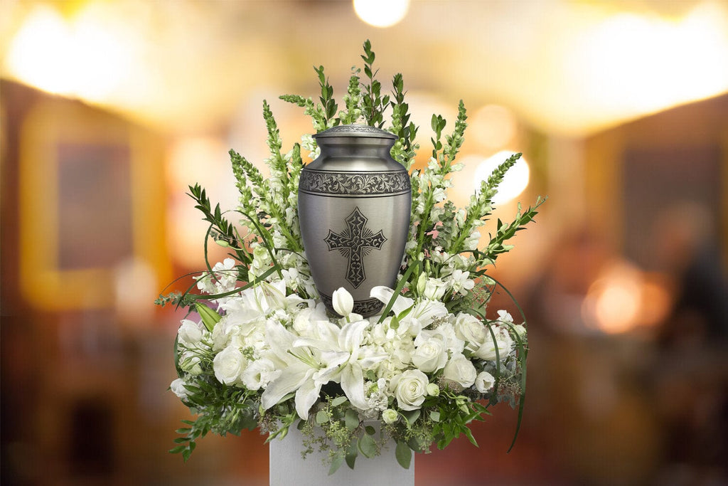 Love of Christ Silver Cross Extra Large Urn or Companion Urn – Extra Large Urns for Human Ashes | XL Urn & XXL Urn