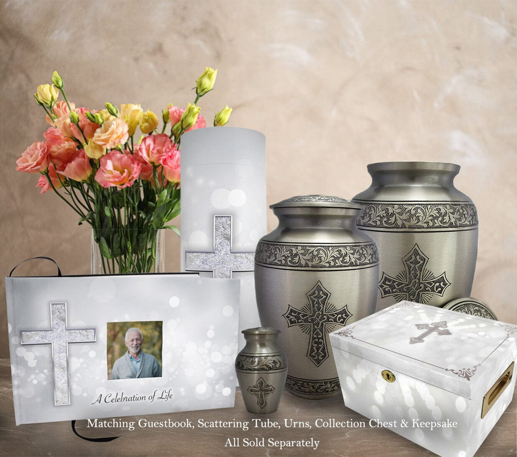Love of Christ Silver Cross Extra Large Urn or Companion Urn – Extra Large Urns for Human Ashes | XL Urn & XXL Urn