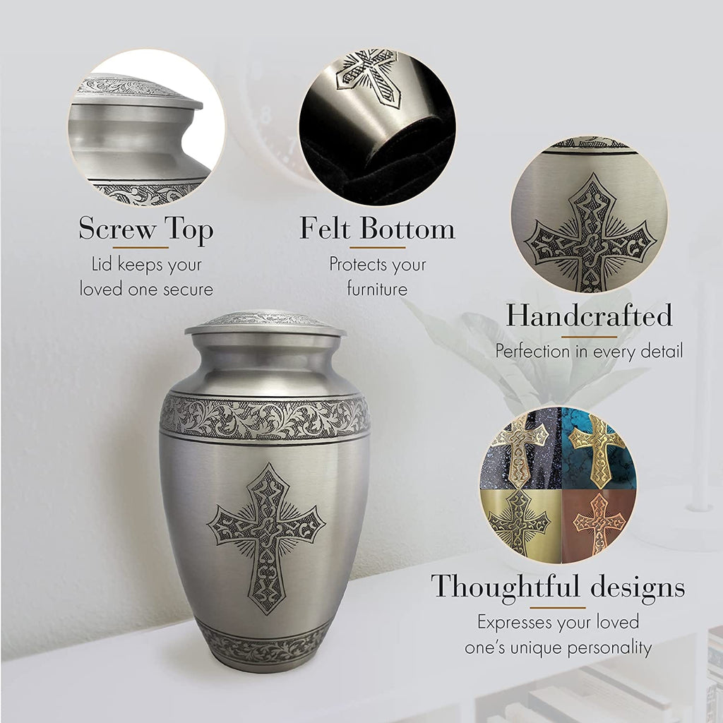 Love of Christ Silver Cross Extra Large Urn or Companion Urn – Extra Large Urns for Human Ashes | XL Urn & XXL Urn
