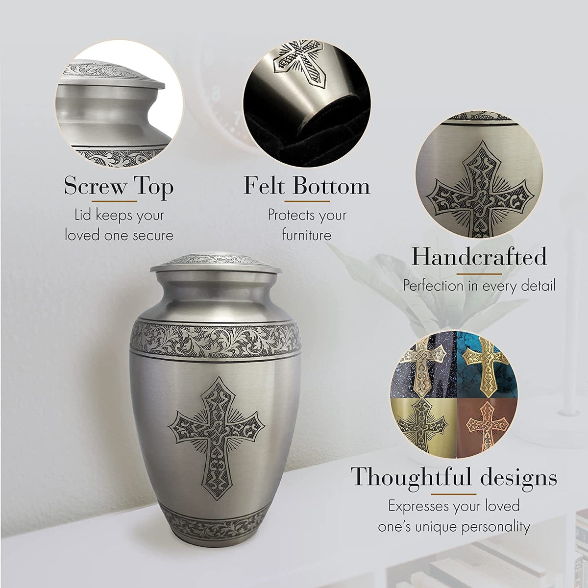 Love of Christ Silver Cross Extra Large Urn or Companion Urn – Extra Large Urns for Human Ashes | XL Urn & XXL Urn