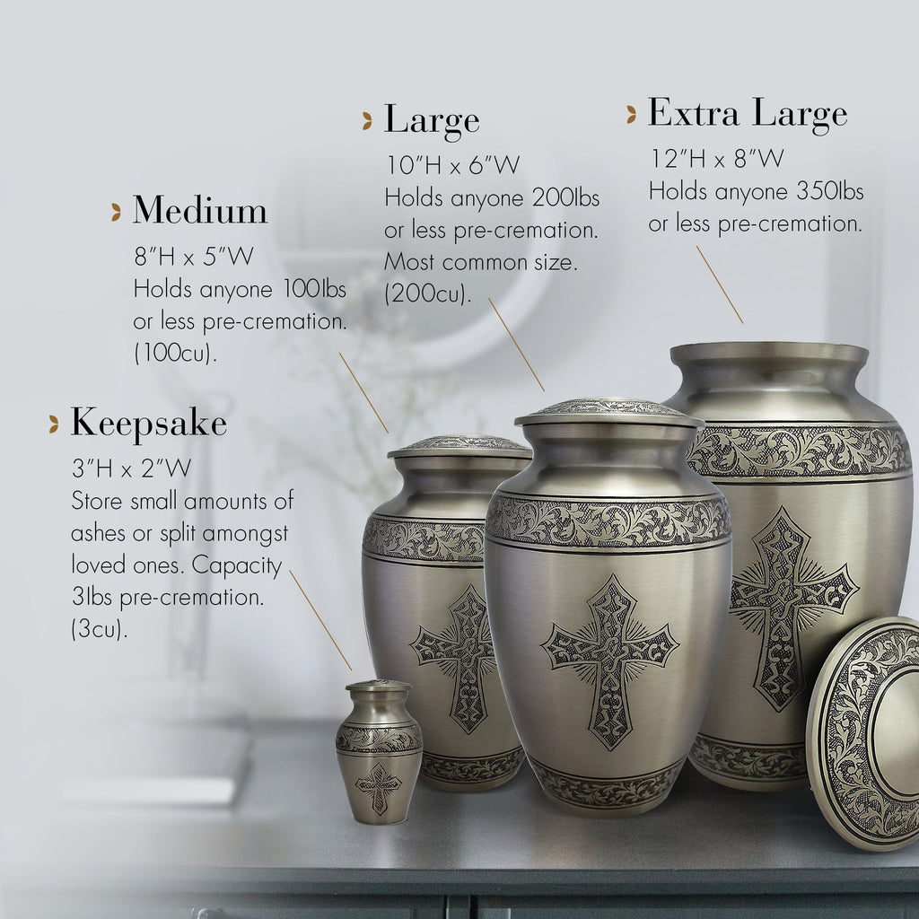 Love of Christ Silver Cross Extra Large Urn or Companion Urn – Extra Large Urns for Human Ashes | XL Urn & XXL Urn