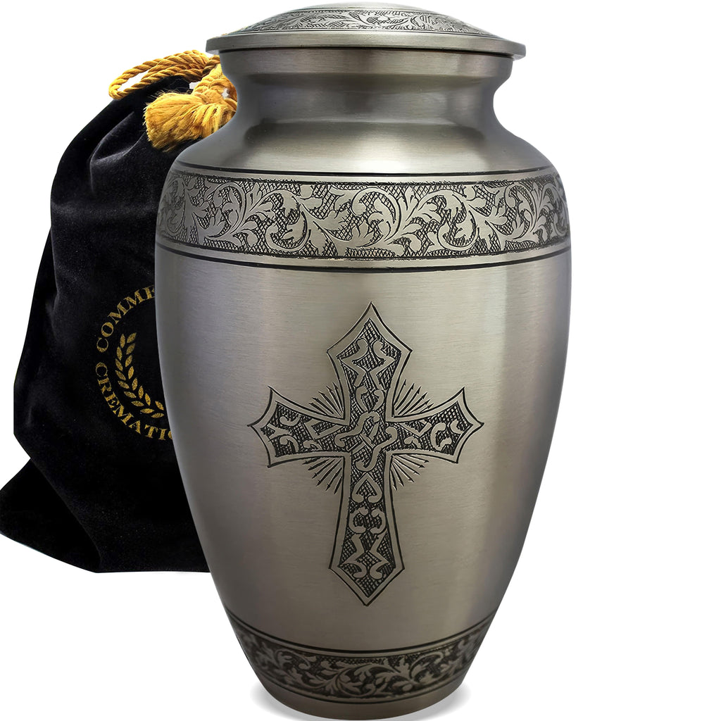Love of Christ Silver Cross Extra Large Urn or Companion Urn – Extra Large Urns for Human Ashes | XL Urn & XXL Urn