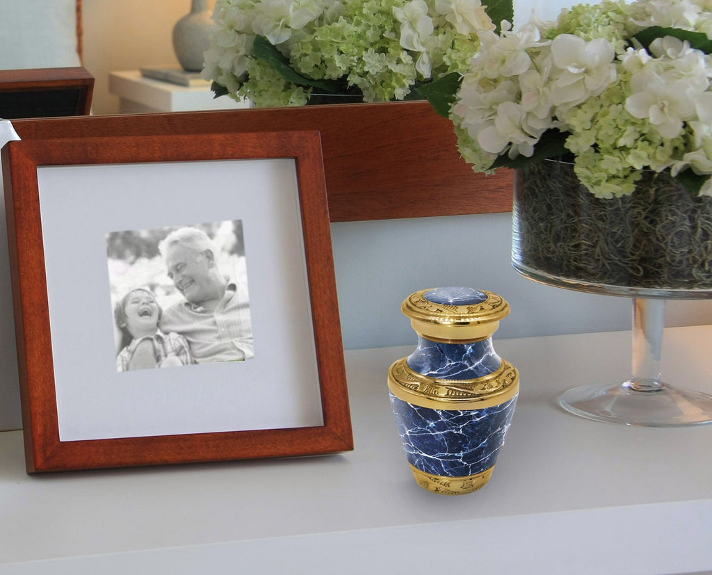 Marble Elegance Blue Extra Large Urn or Companion Urn – Extra Large Urns for Human Ashes | XL Urn & XXL Urn