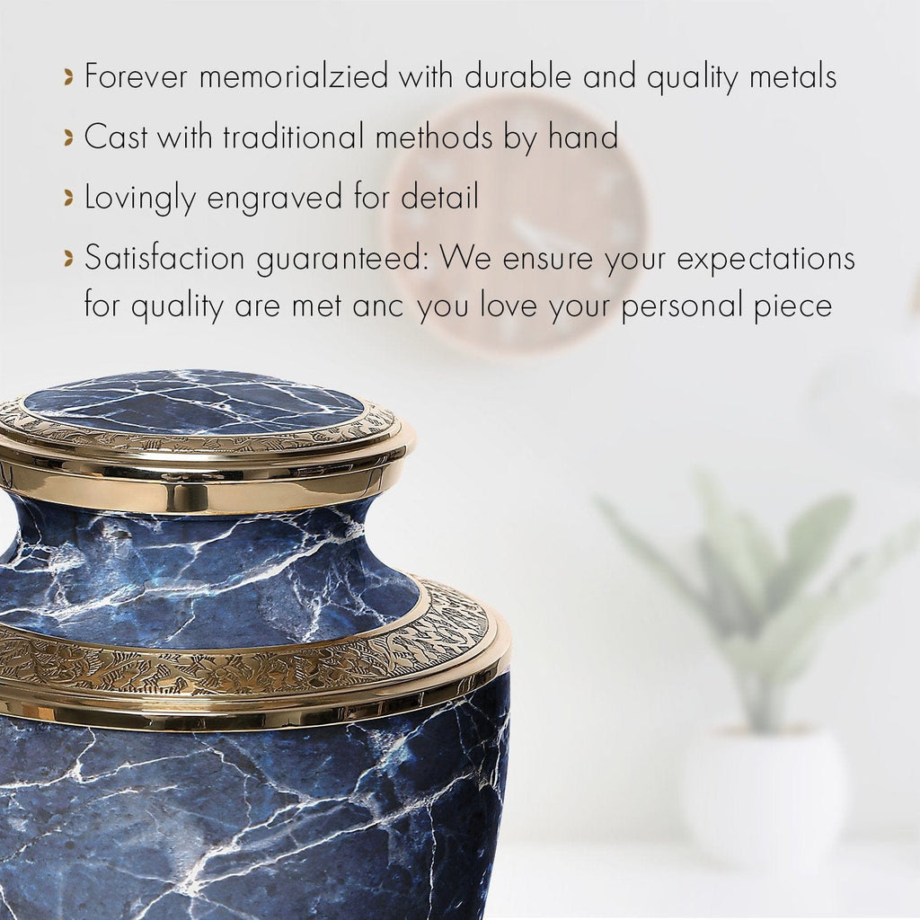 Marble Elegance Blue Extra Large Urn or Companion Urn – Extra Large Urns for Human Ashes | XL Urn & XXL Urn