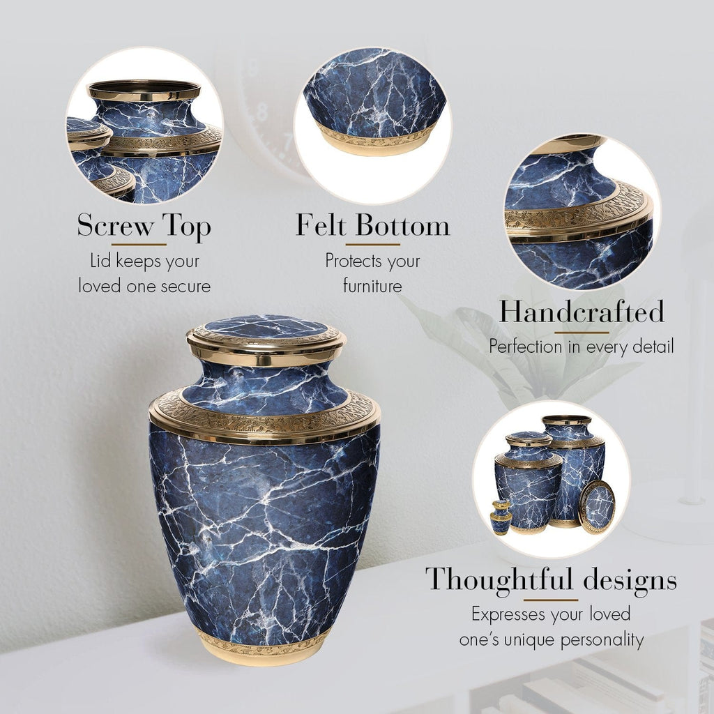 Marble Elegance Blue Extra Large Urn or Companion Urn – Extra Large Urns for Human Ashes | XL Urn & XXL Urn