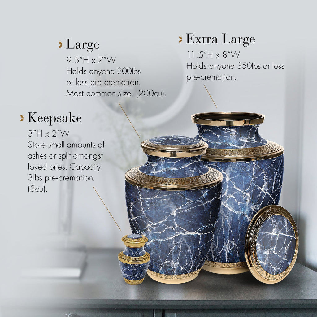 Marble Elegance Blue Extra Large Urn or Companion Urn – Extra Large Urns for Human Ashes | XL Urn & XXL Urn