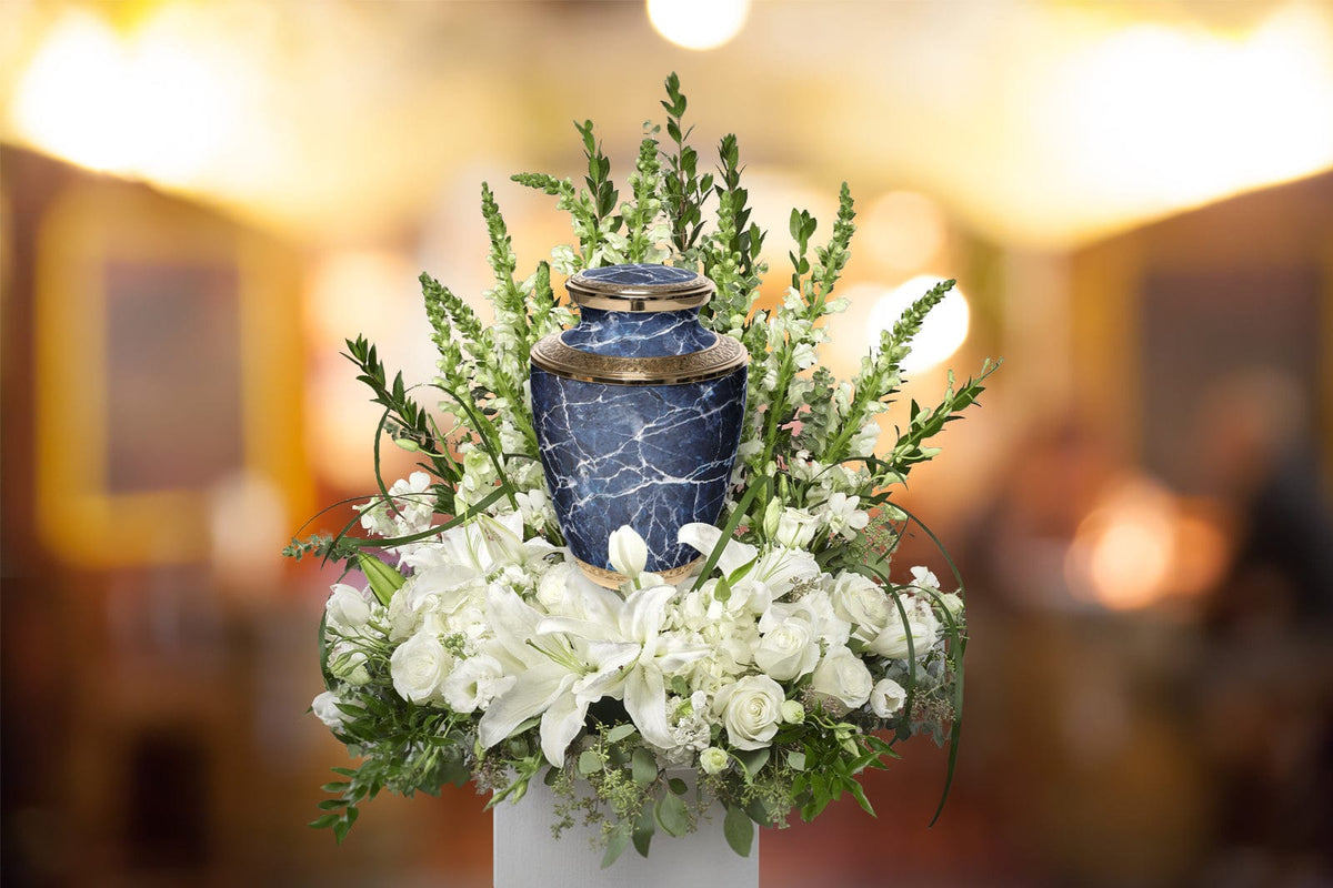 Marble Elegance Blue Extra Large Urn or Companion Urn – Extra Large Urns for Human Ashes | XL Urn & XXL Urn