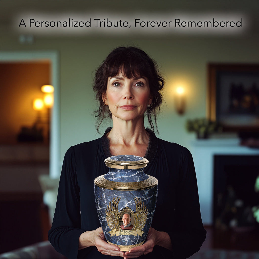 Marble Elegance Blue Extra Large Urn or Companion Urn – Extra Large Urns for Human Ashes | XL Urn & XXL Urn