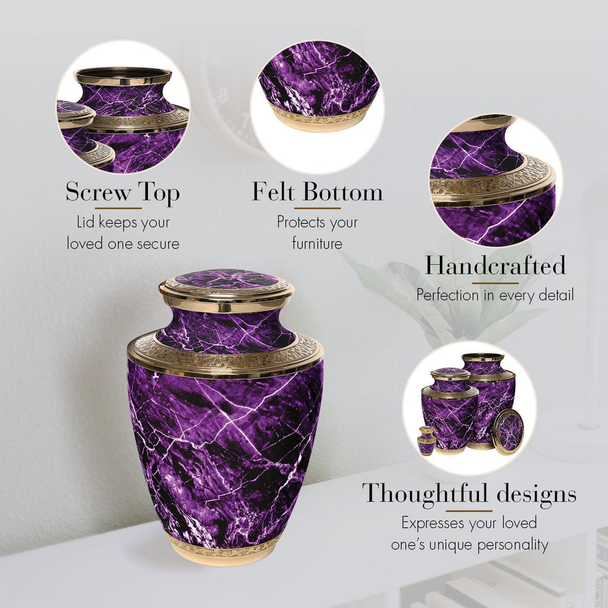 Marble Elegance Purple Extra Large Urn or Companion Urn – Extra Large Urns for Human Ashes | XL Urn & XXL Urn