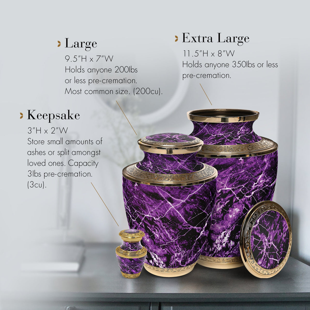 Marble Elegance Purple Extra Large Urn or Companion Urn – Extra Large Urns for Human Ashes | XL Urn & XXL Urn