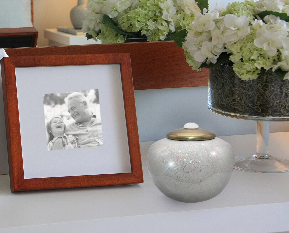 White Sparkling Keepsake Urns – Tiny, Small & Mini Keepsake Urns for Ashes | Cremation Keepsakes