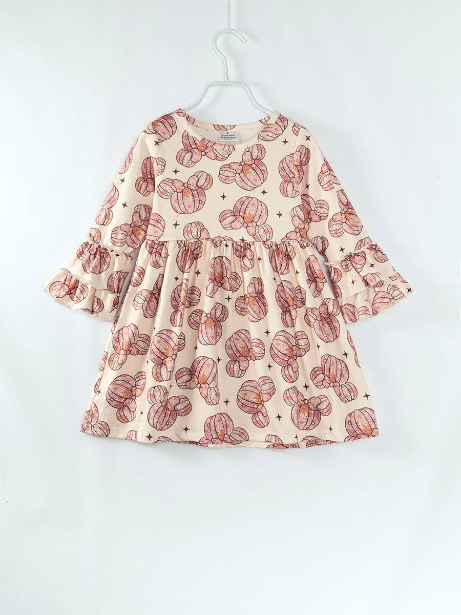 Floral Pumpkin Print Girl Dress