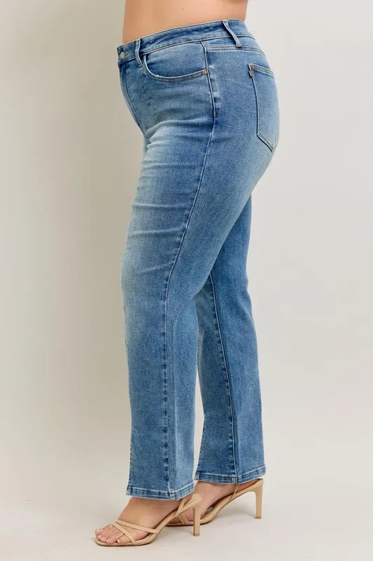 Judy Blue Full Size High Waist Vintage Wash Front Seam & Slit Straight Plus Size