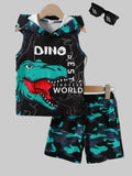 Toddler Boys Dinosaur Sleeveless Hooded Top and Pants Set