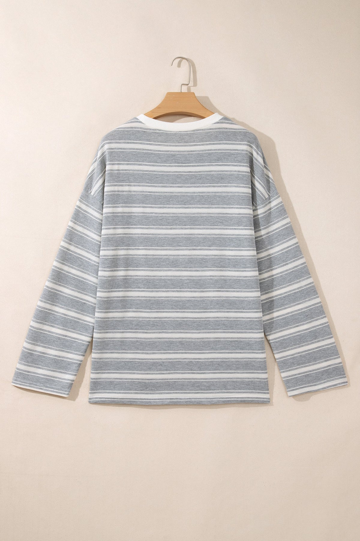 Gray Stripe Long Sleeve Round Neck Tunic Top