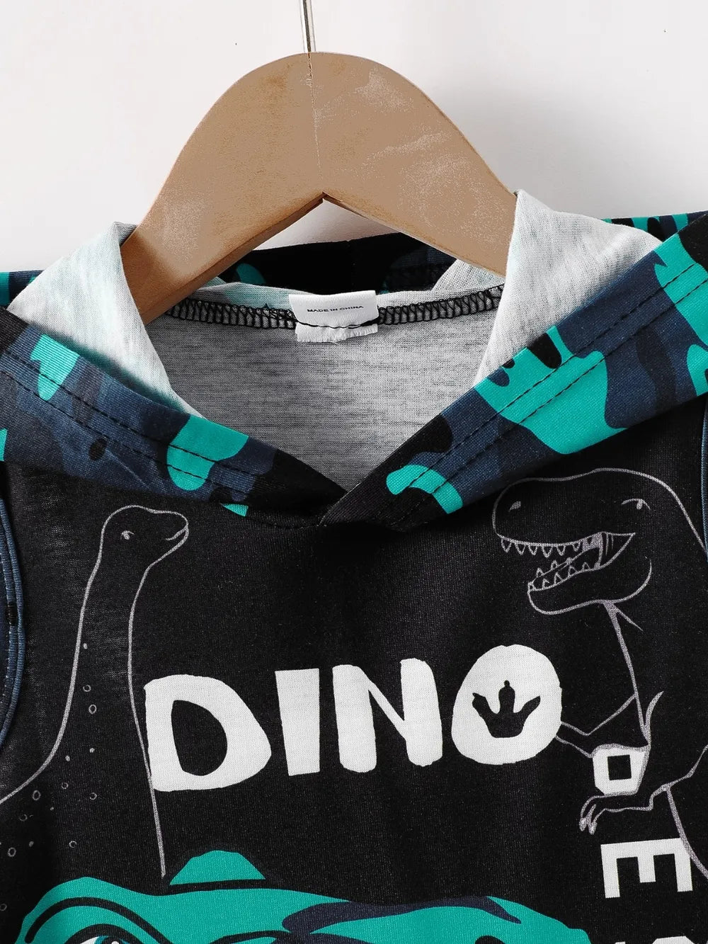 Toddler Boys Dinosaur Sleeveless Hooded Top and Pants Set