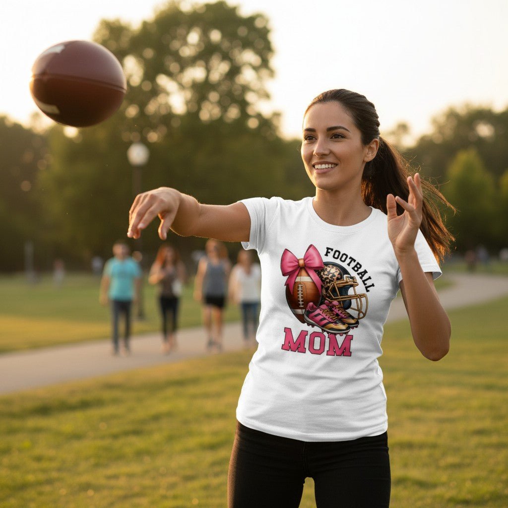 Football Mom T-Shirt 100% Ring-Spun Cotton Game Day Graphic Tee