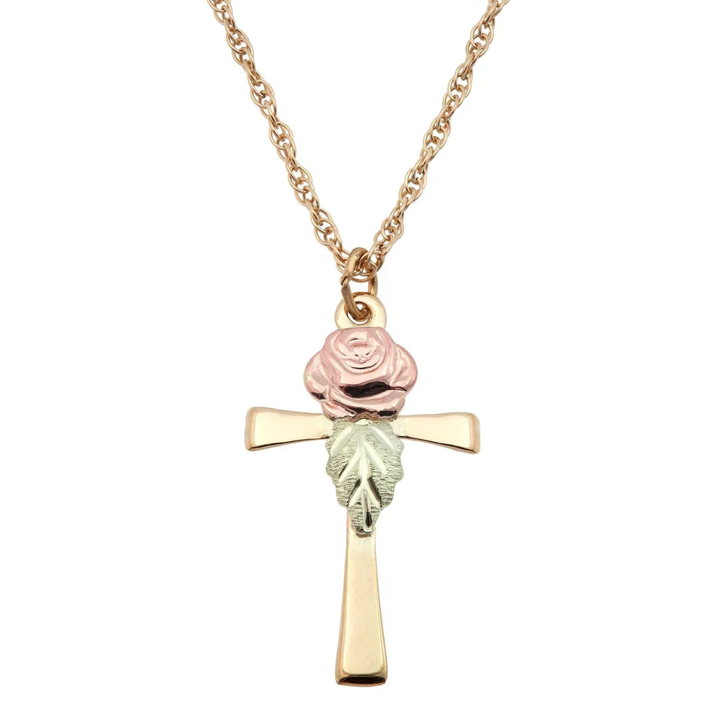 Rose on Cross - Black Hills Gold Pendant