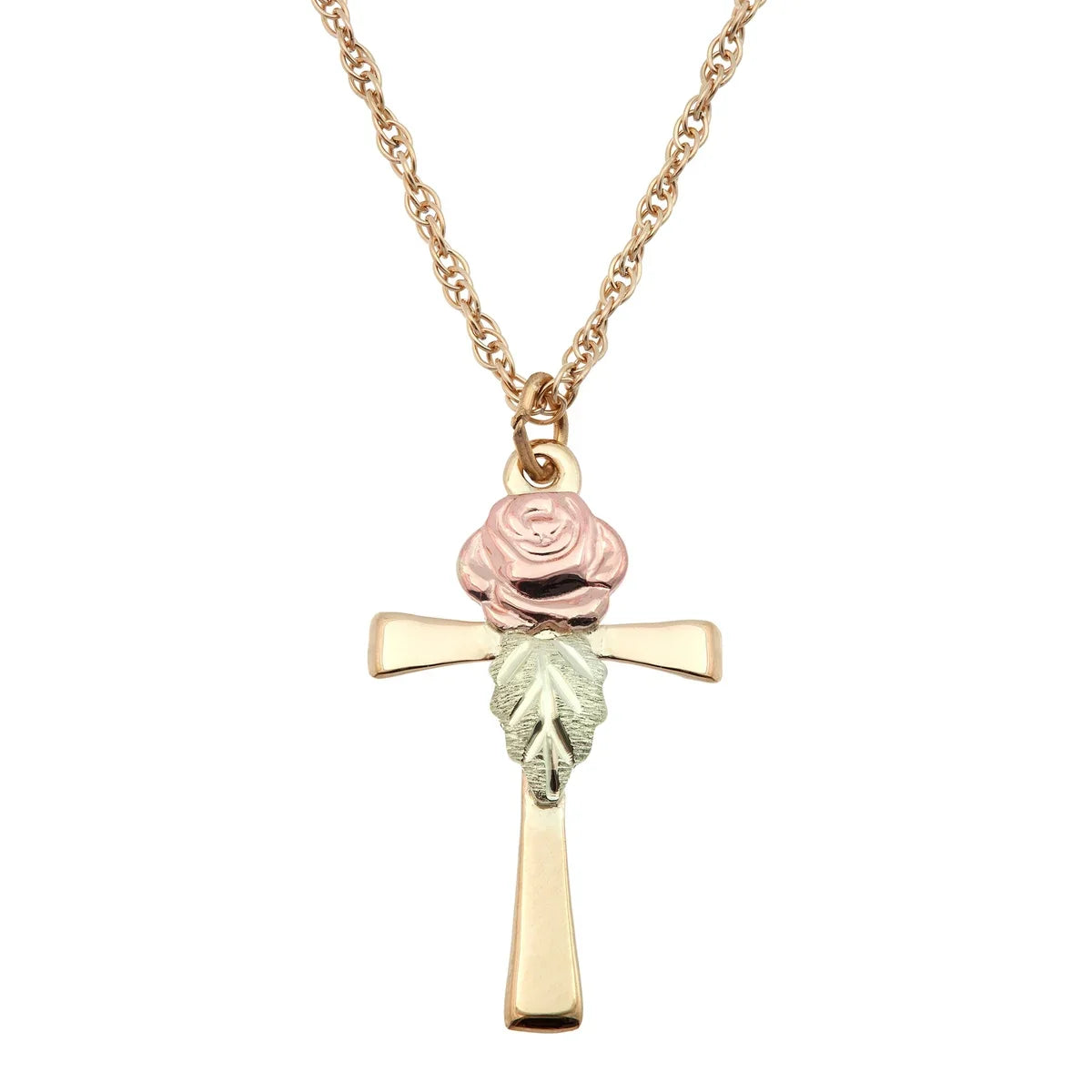 Rose on Cross - Black Hills Gold Pendant