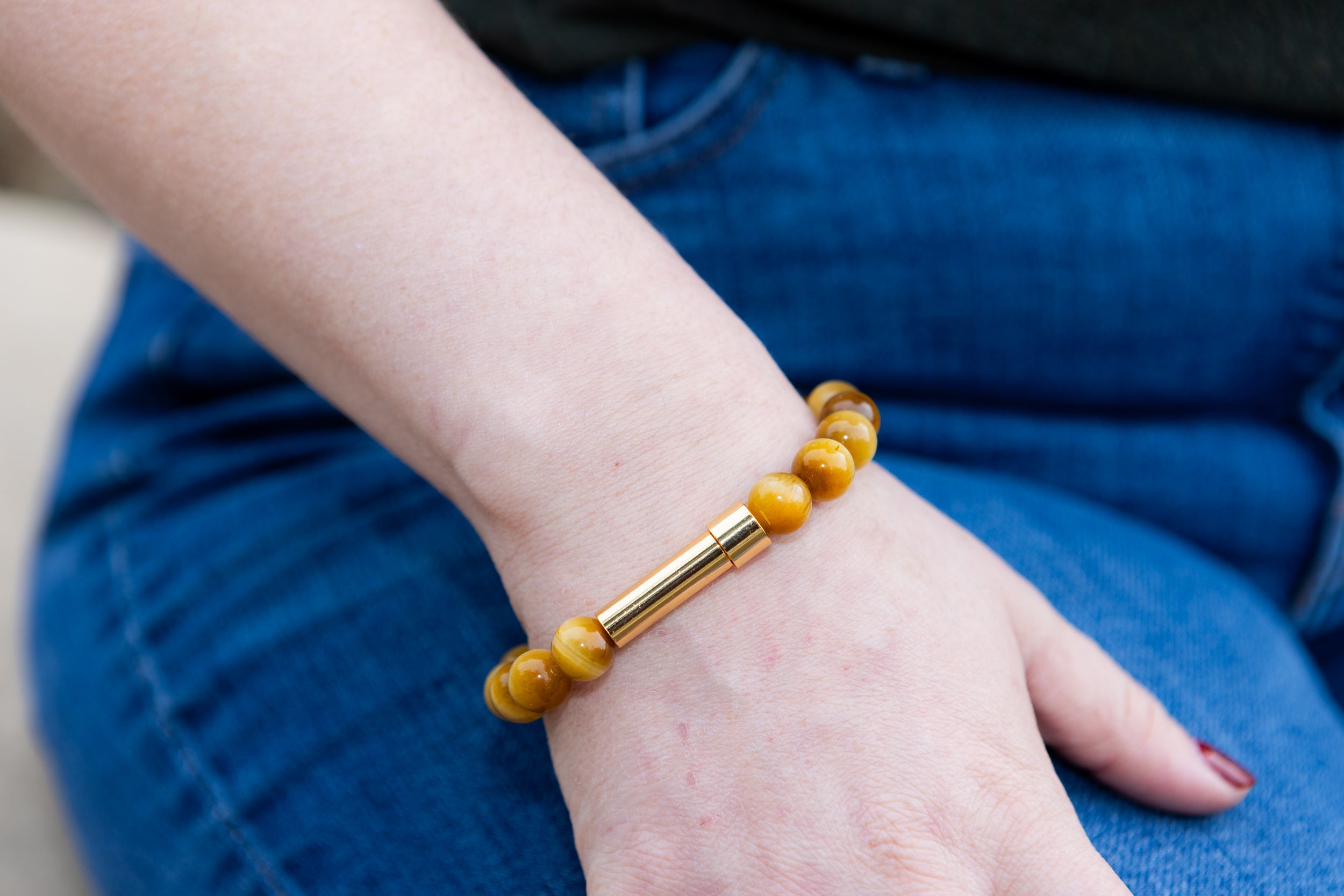 Honey Tiger Eye Cremation Bracelet for Hair Fur or Ash