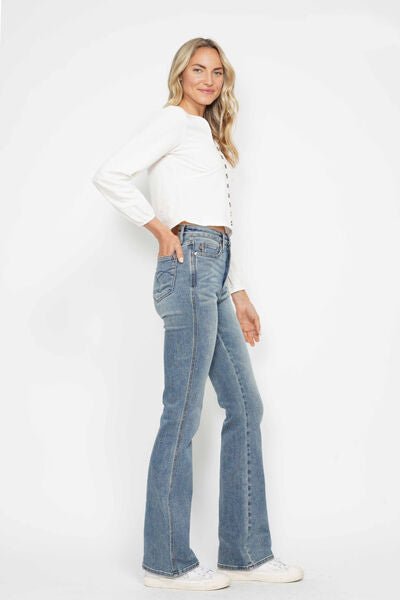 Judy Blue Full Size Tummy Control Back Embroidered Pocketed Bootcut Jeans Plus Size