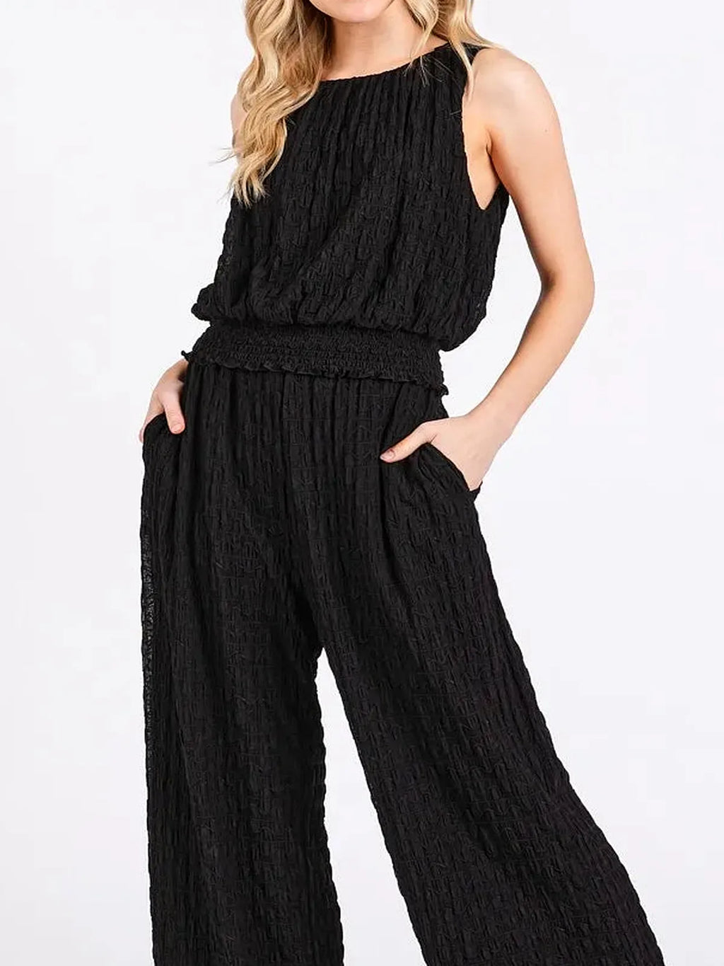 Textured Stretchy Crop Tank and Pants Set