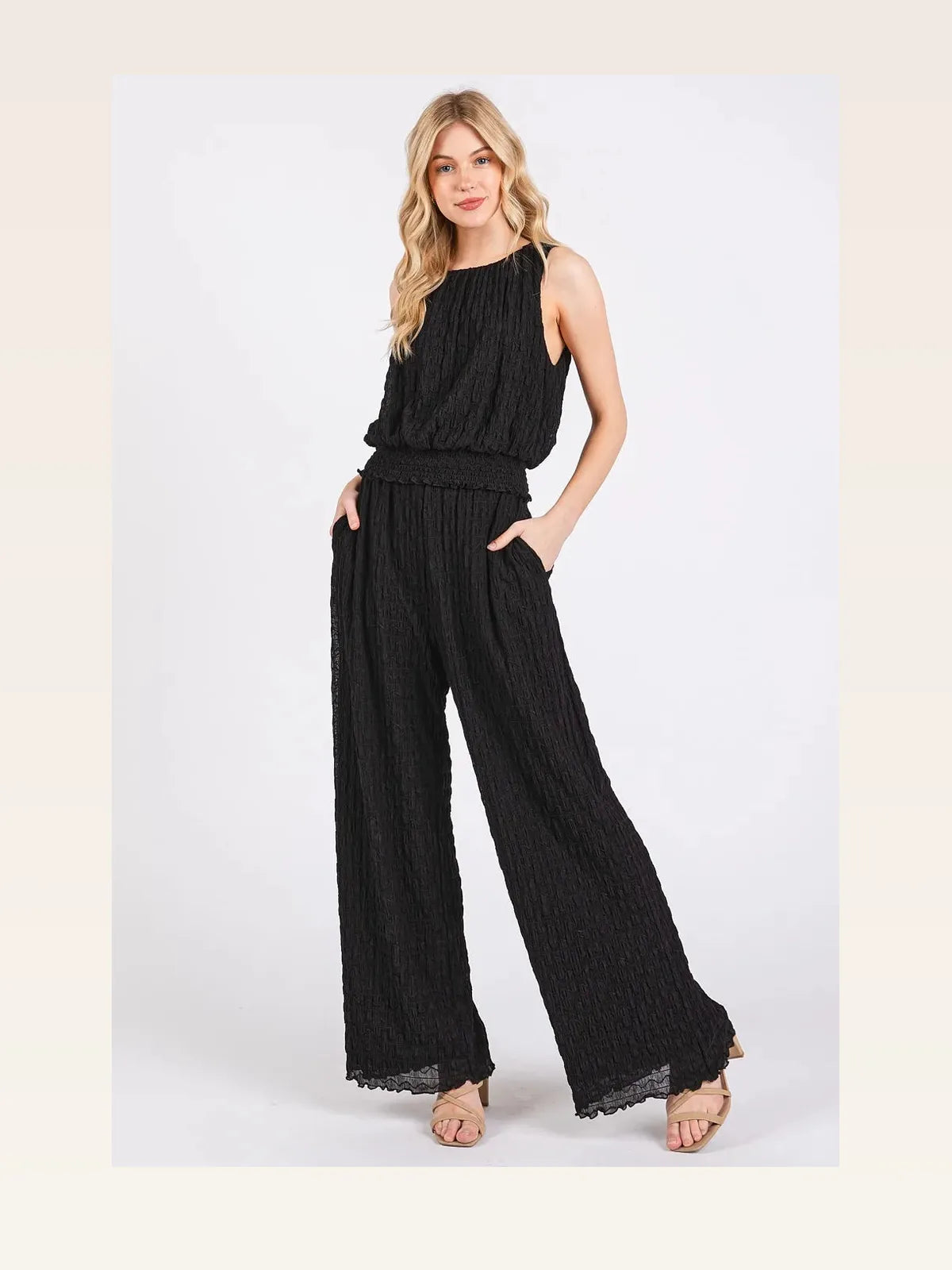 Textured Stretchy Crop Tank and Pants Set