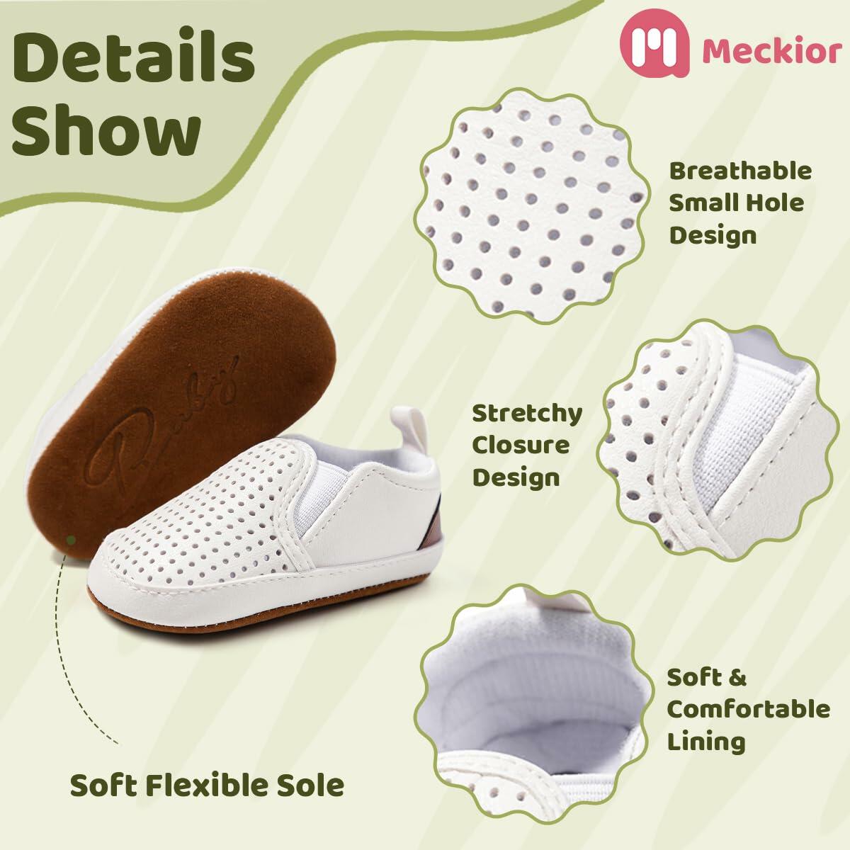 Meckior Infant Baby Shoes White Soft Sole Slip On Toddler Size Newborn