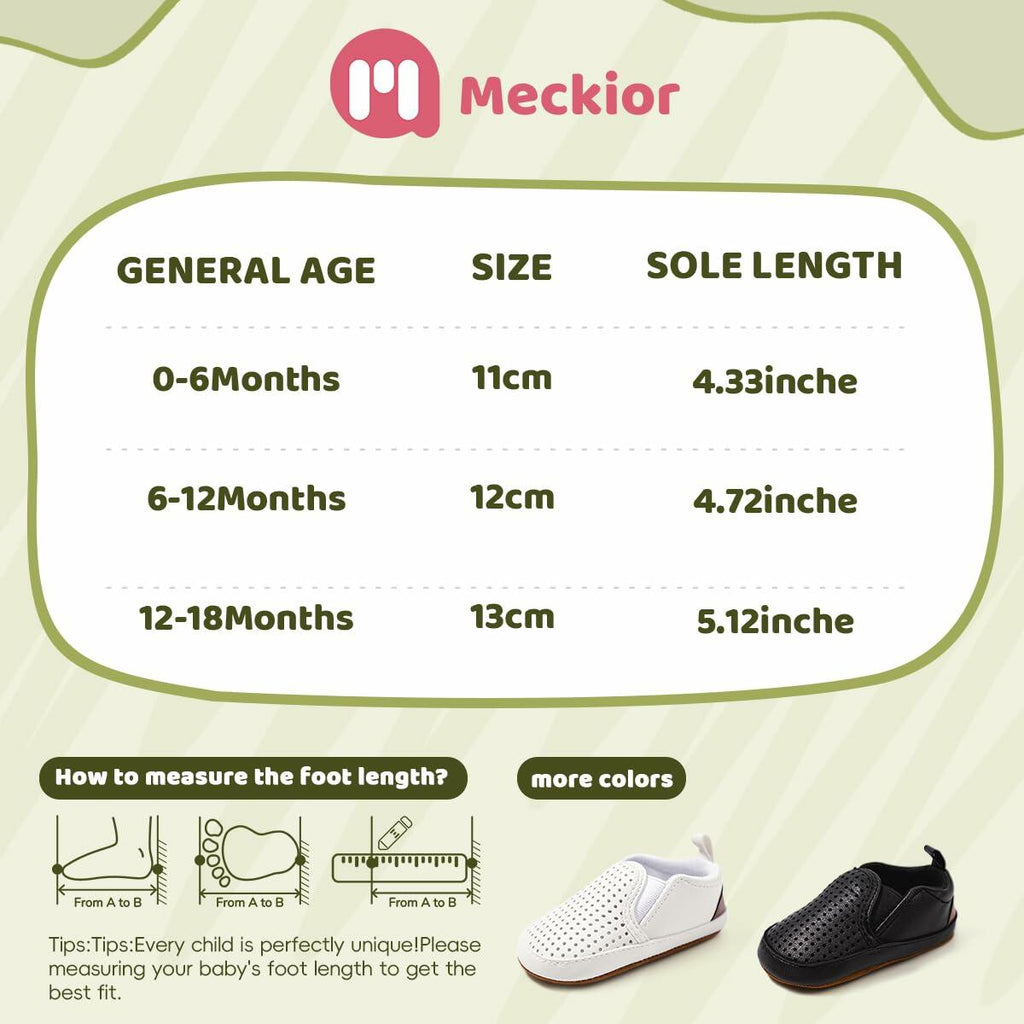 Meckior Infant Baby Shoes White Soft Sole Slip On Toddler Size Newborn