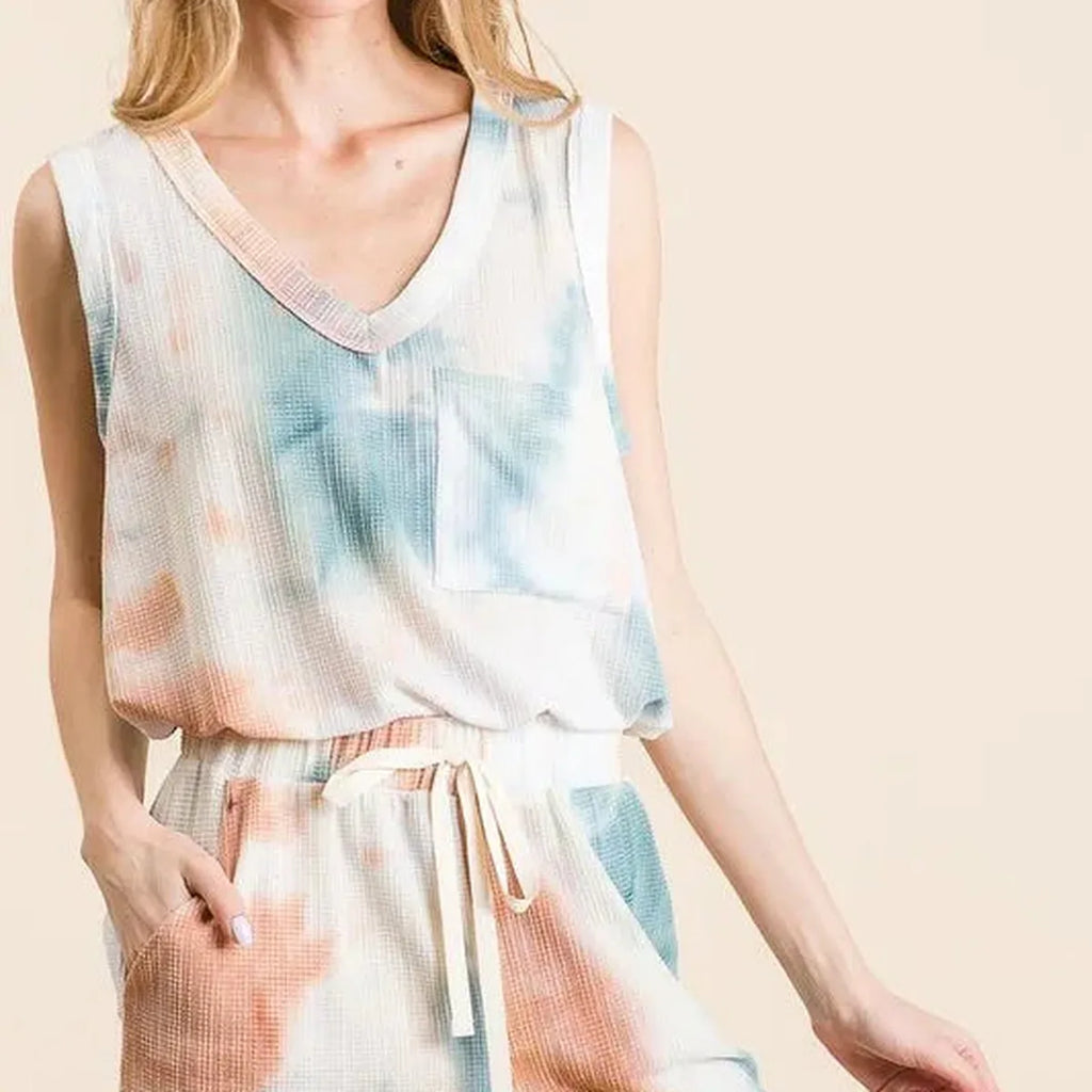 Tie Dye Textured Knit Top and Shorts Set