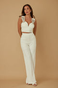 A-List Jeweled Bow Two-Piece Wide Leg Pant Set