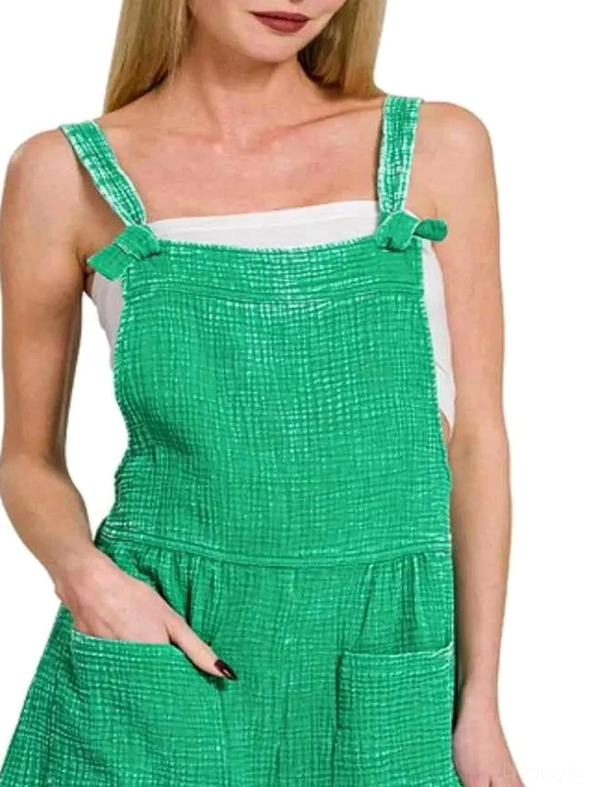 Woven Double Gauze Acid Washed Romper in K GREEN